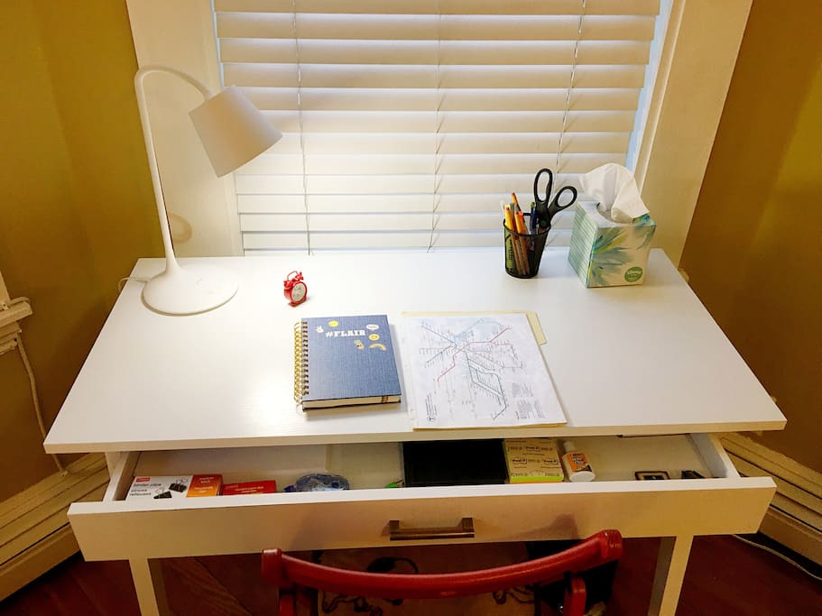 desk with office supplies