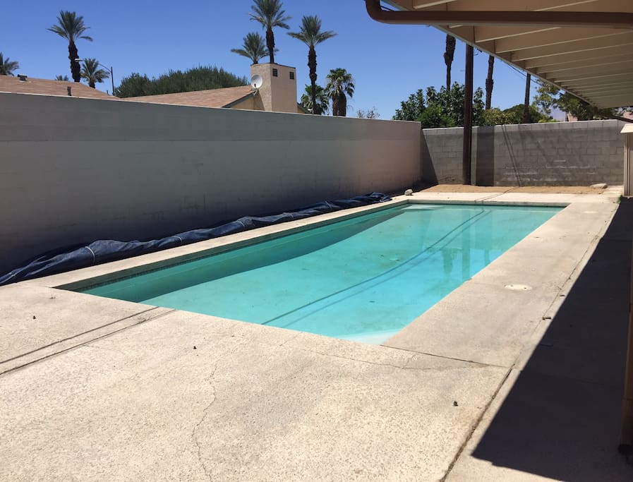 6ft depth in middle w/ covered patio, hammock, lounge chairs, 3 burner bbq grill