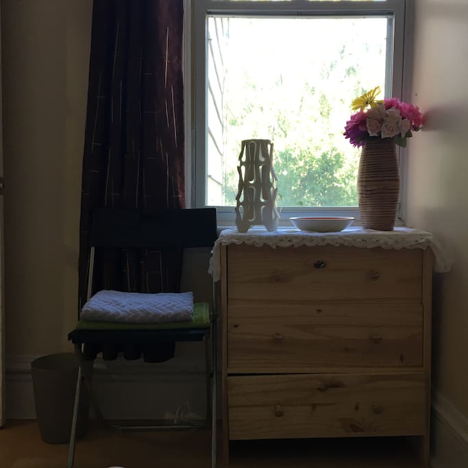 Window and essentials for a comfortable sleep.