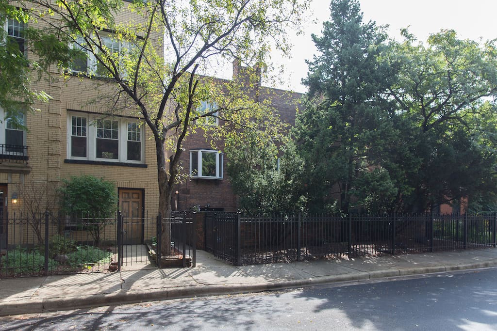 Front gate and view from the front of the building on Clifton Avenue, across from Trebes Park.