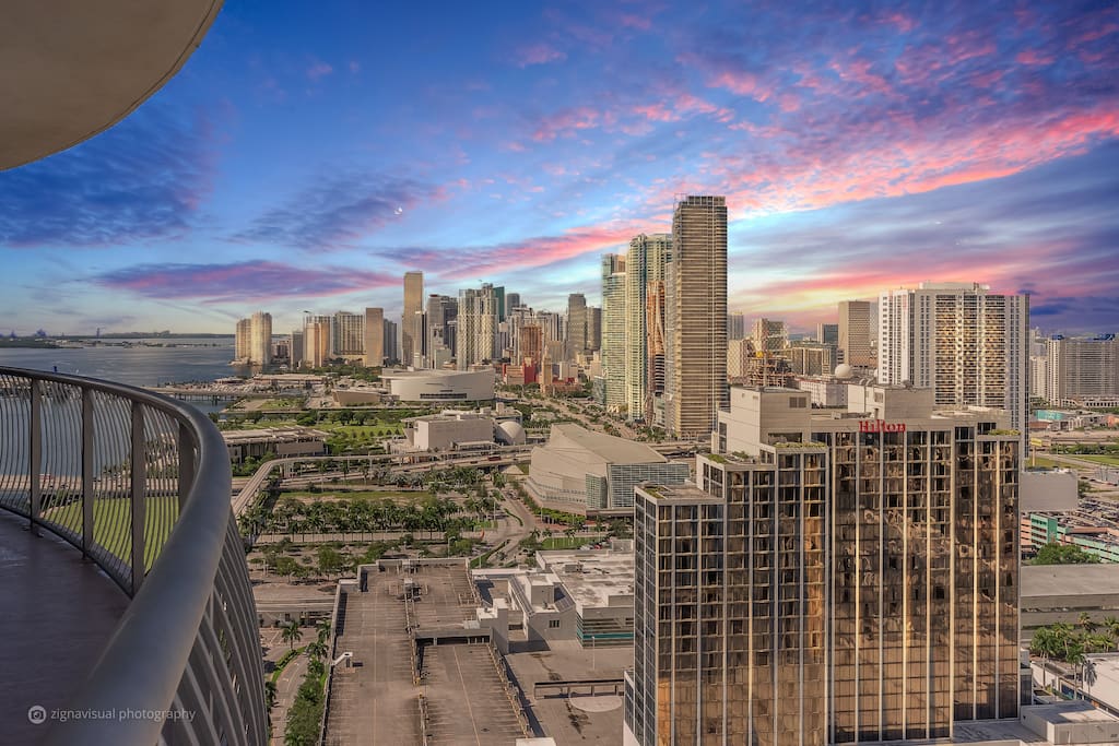 Downtown Miami with views of AAA Arena and Arscht Center for Arts