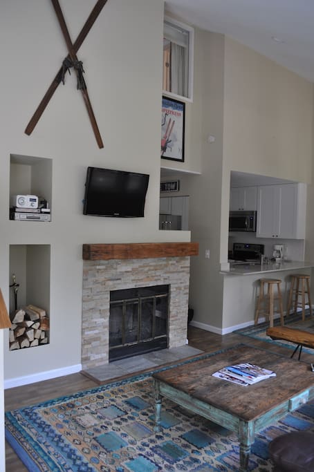 Living room with new fireplace