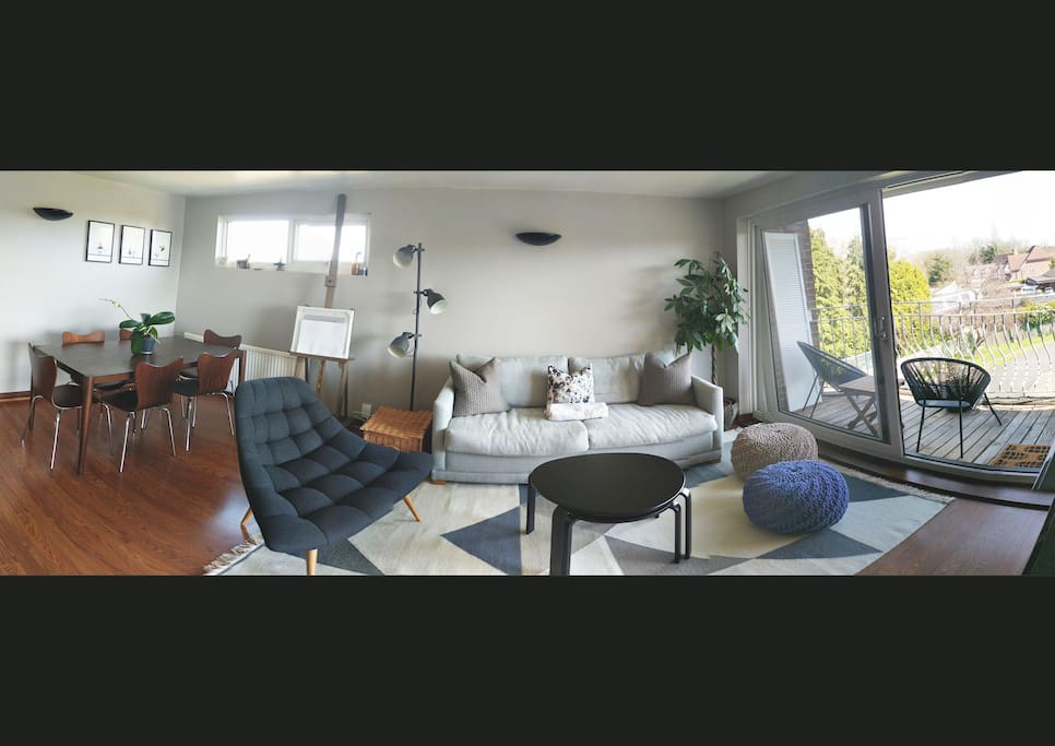 Modern spacious living room with plenty sunlight