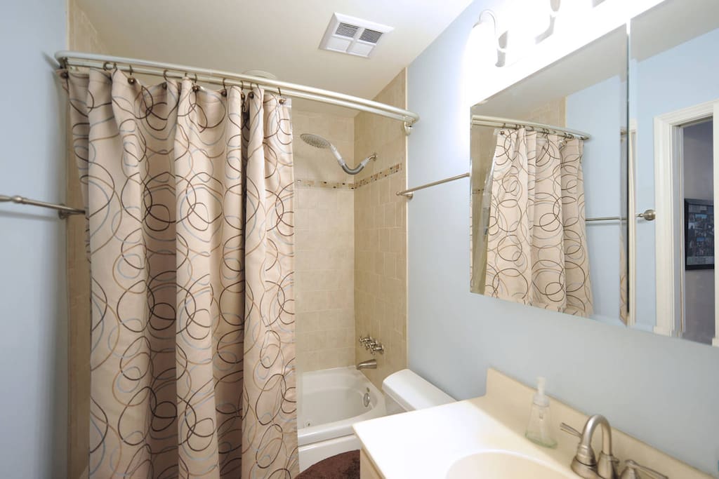A newly remodeled full bathroom.