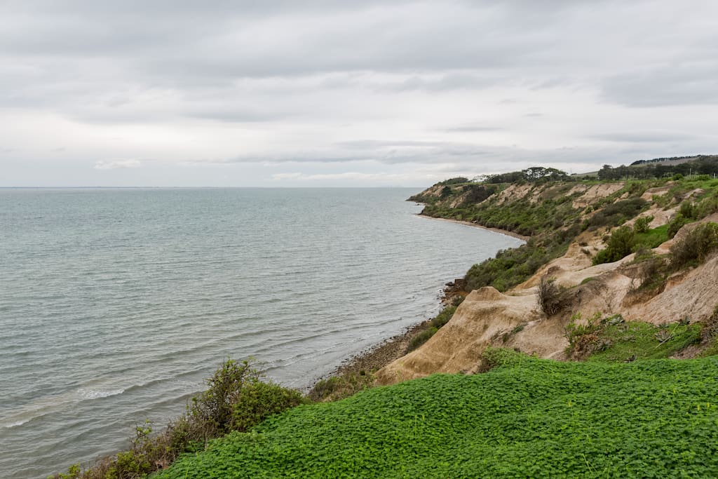 The cliff and the bay beach just a few steps away from home!