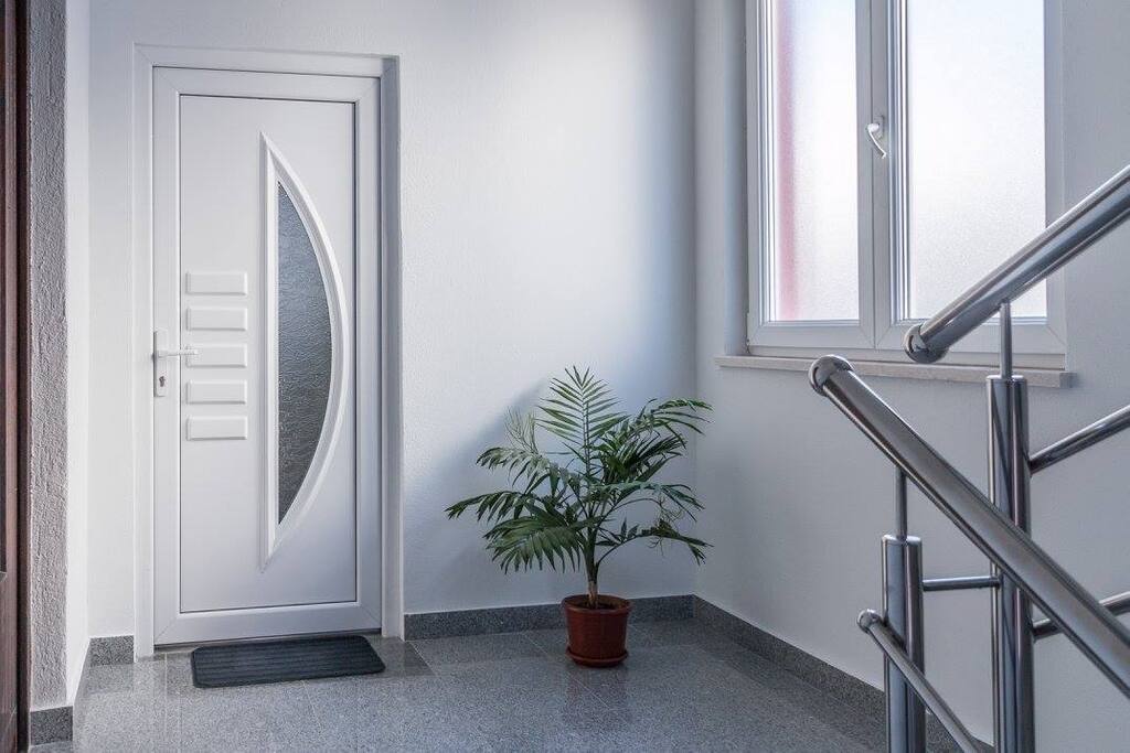 The front door of the apartment