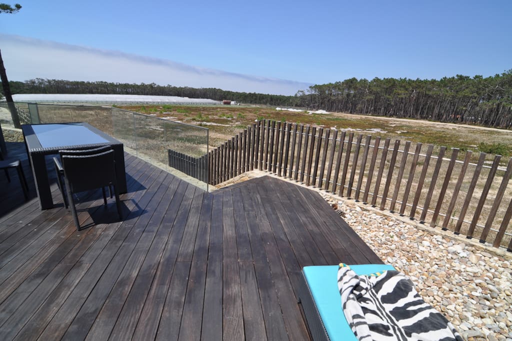 Rear terrace with seating and BBQ