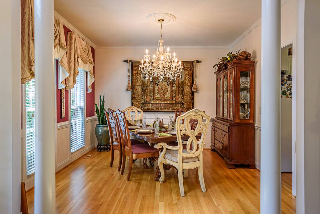 A perspective of the dining room.