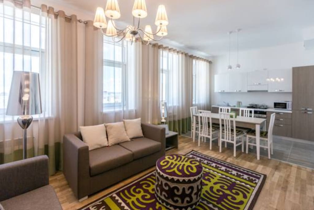Furniture and utensils from Italy, high-quality household appliances, a quiet courtyard, a beautiful house and a grand palace, will meet you with warmth and with Kazakh hospitality