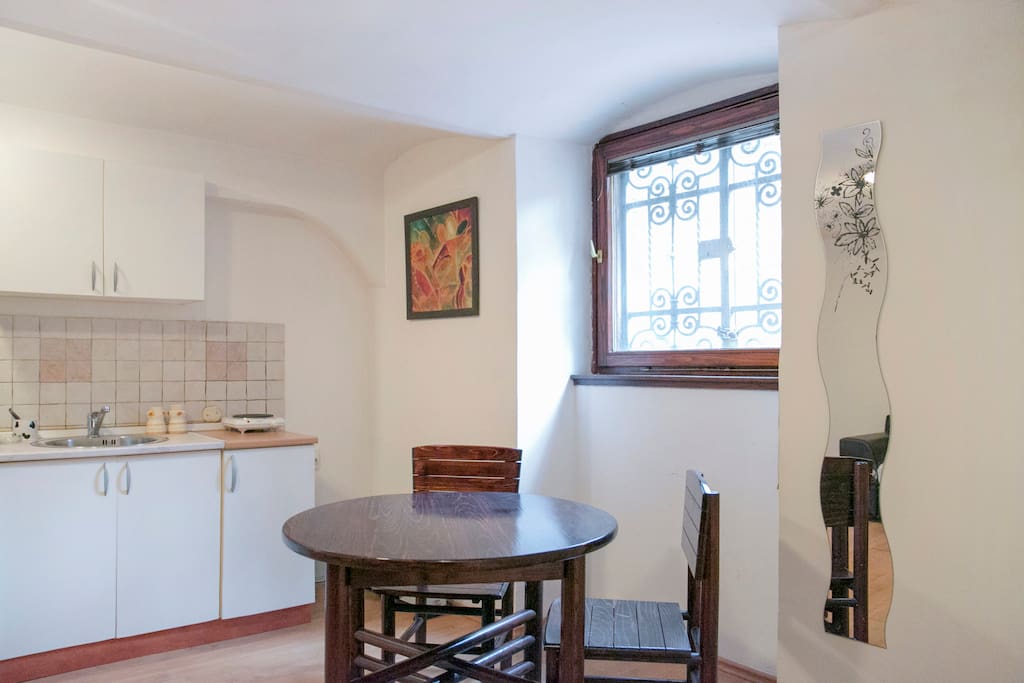 Dinning table and Kitchen area.