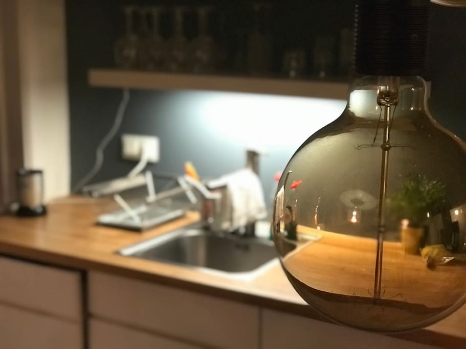 An artistic view of the kitchen.