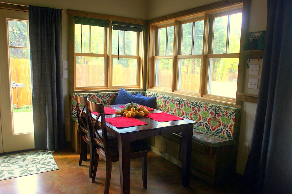 The dining nook looks out over a peaceful pasture scene - often complete with wildlife.