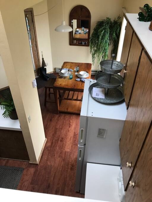 View of the kitchen from the stair landing.