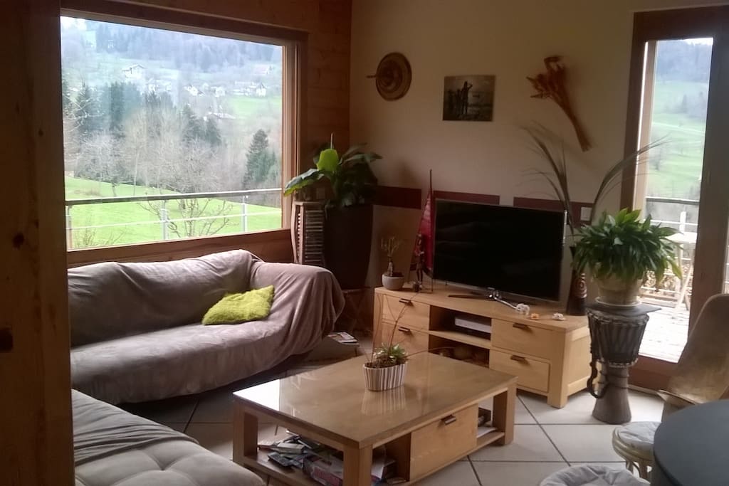 Salon avec grand canapé confortable