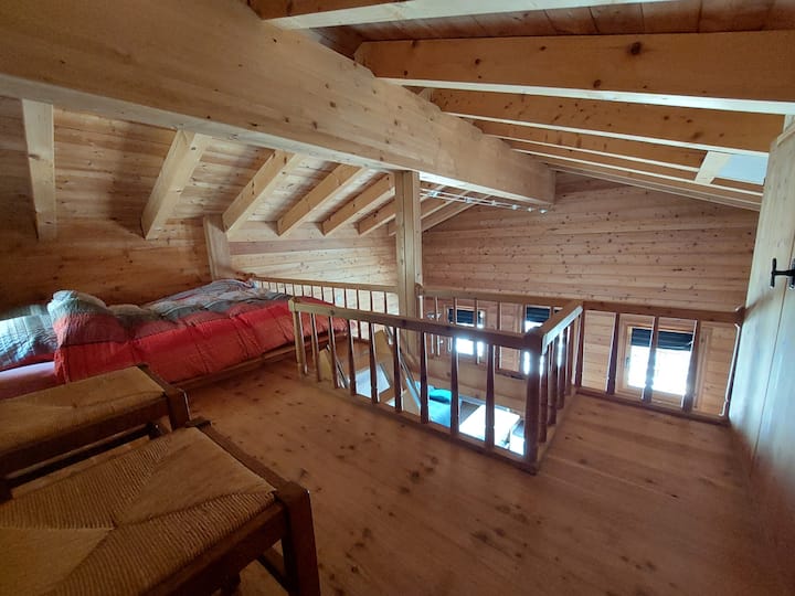 The mezzanine. You have to bend down to access the bed.