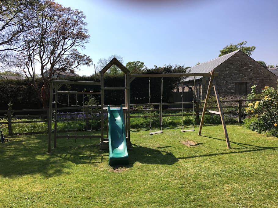 Kids climbing frame in front garden