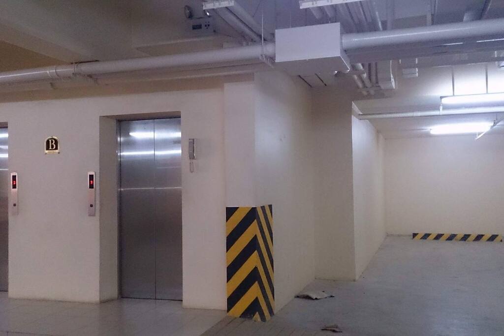 2car garage beside the elevator