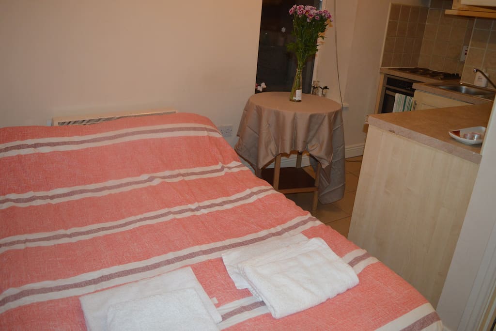 Lovely cozy apt with a luxury bed for you and your partner to rest in with a window that gives you alot of lighting to brighten up your day as you begin the sight seeing of Dublin