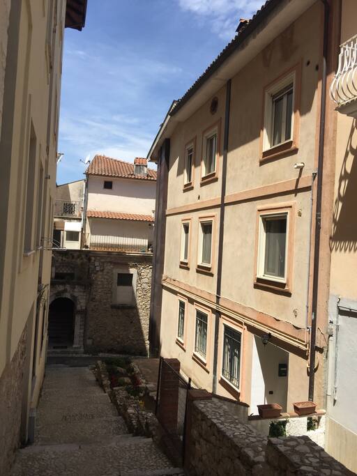 Steps below Cathedral of Santa Maria Assunta leading down to Casa Luigi, seen on right of photo. ( Via Discesa Della Chiesa #12 -Cross street below is Via Planca which runs North/South from "Arch to Arch").