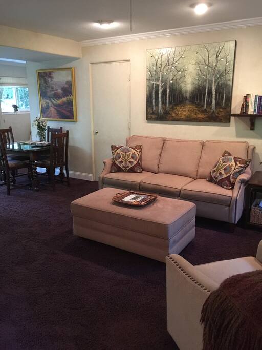 Living area, sofa, storage ottoman