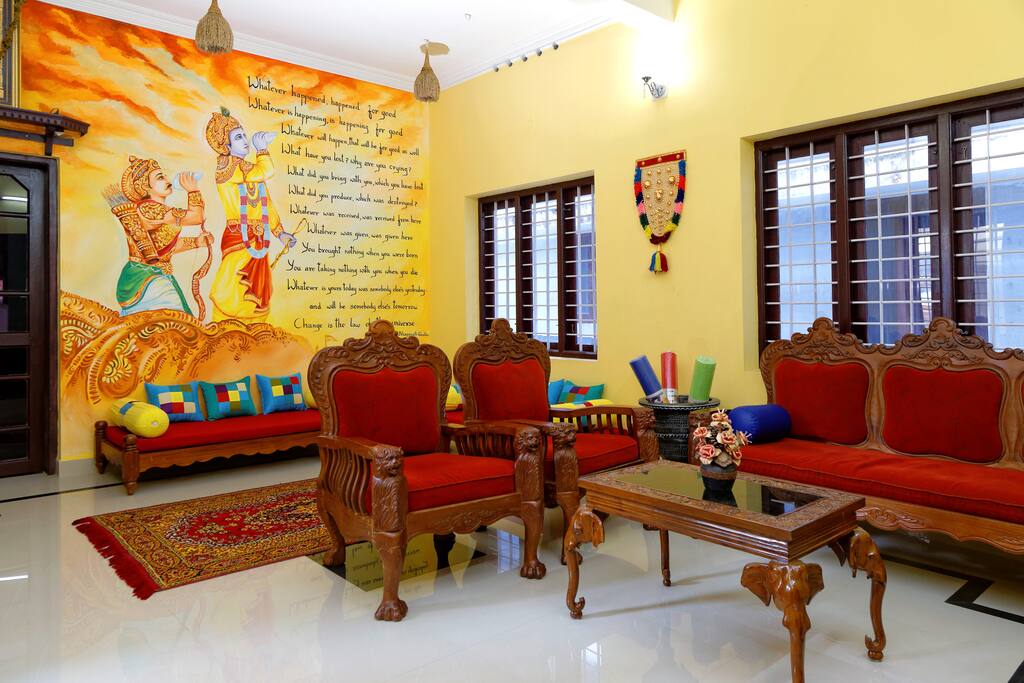 The mural painting depicting a scene from the 'Bhagavat Gita' in our main hall