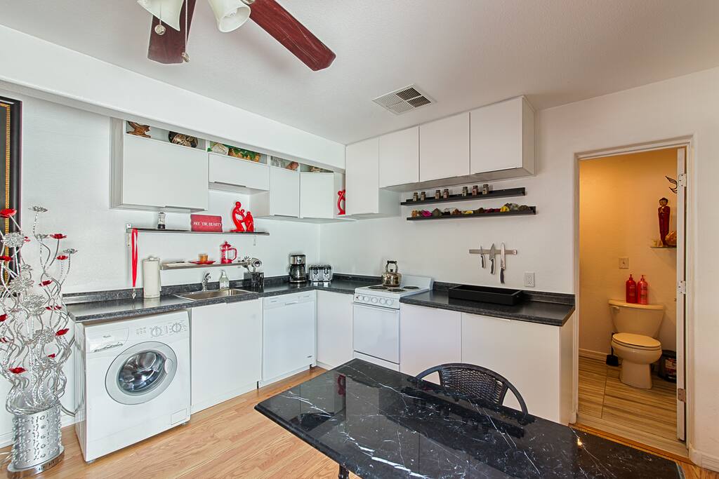 You will have your own washer /dryer, cooker, stove, microwave, fridge, dishwasher.