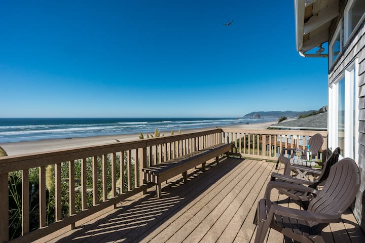 Pacific House  -  Oceanfront with spacious deck, view of Haystack Rock