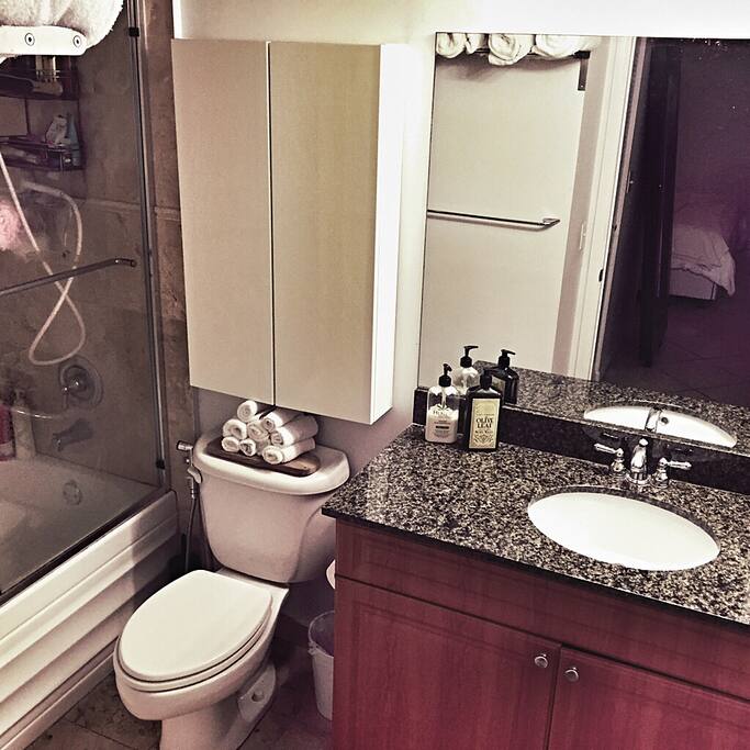 Bathroom. Bathtub with head shower
