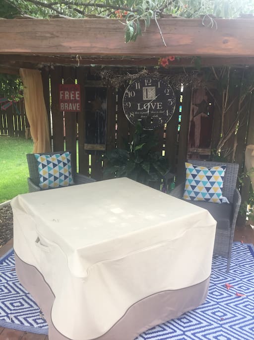 Propane fire pit and smoker/grill are yours to use too.