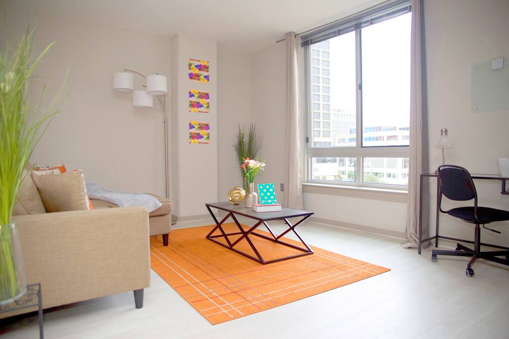 Relax & unwind in the living room and enjoy the view outside...or get some work done in the work area equipped w/whiteboard & printer.