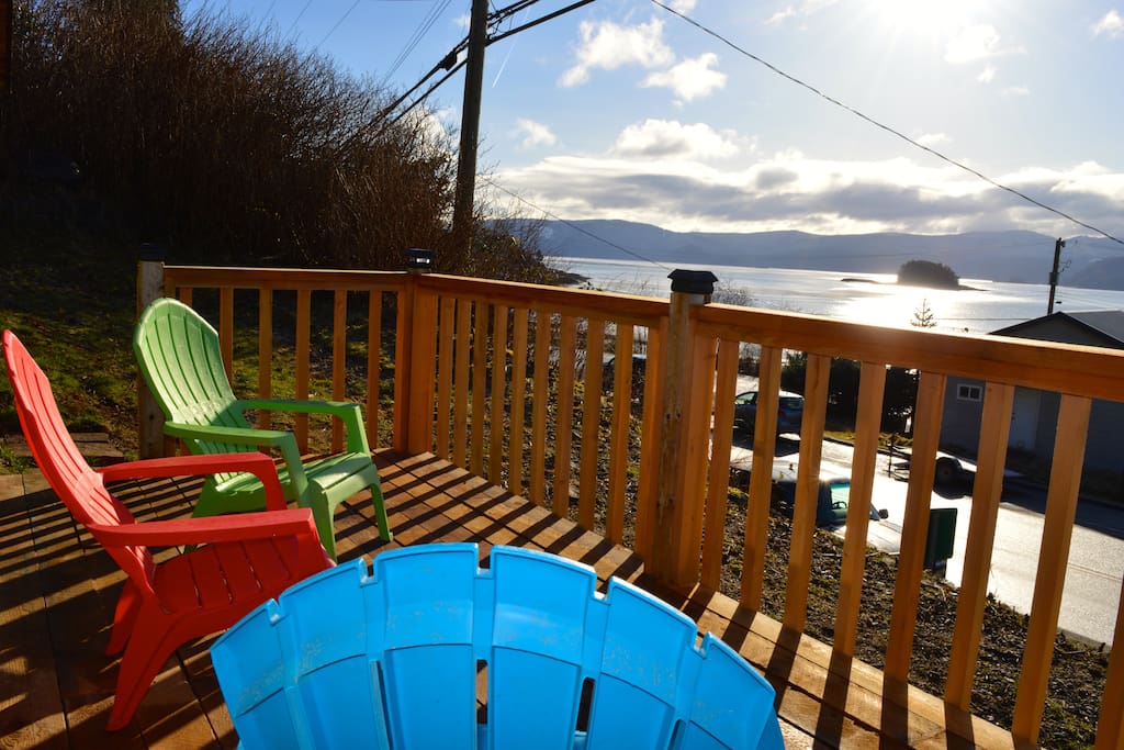 Enjoy your morning coffee on the cedar deck