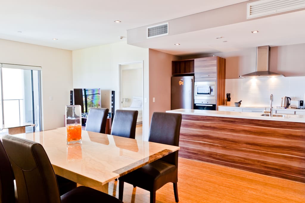 Dining table and kitchen