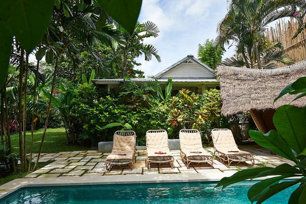 Sunbed with rice field view