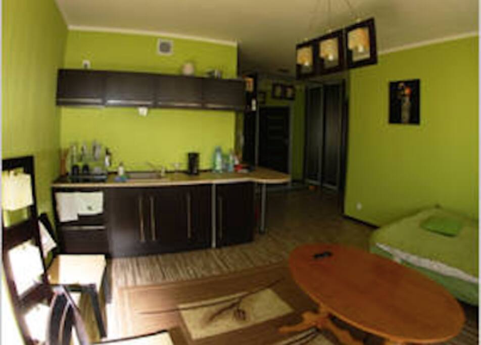 living room with kitchen