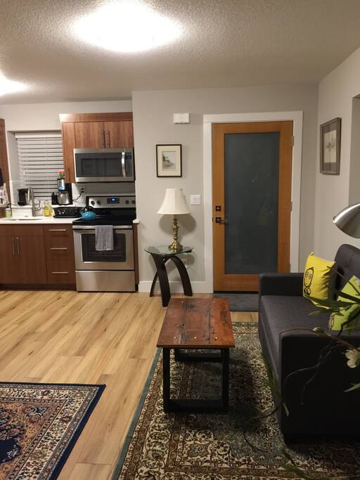 Living room with pull out sofa with memory foam mattress
