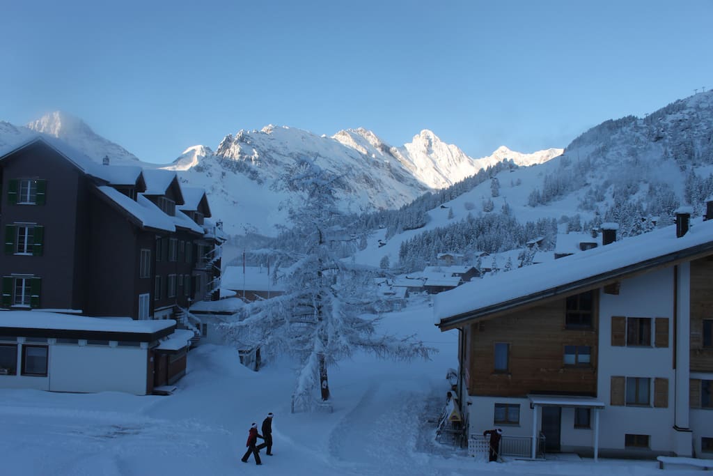Balcony view (south west), overlooking the ski school