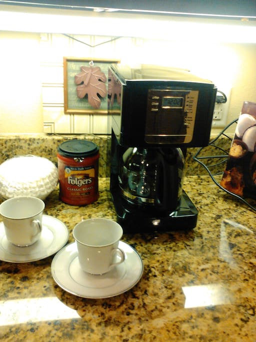 Coffee Center
Close to bedrooms.