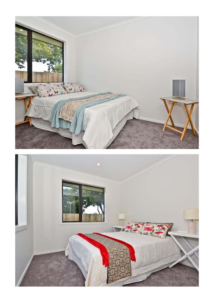 staged bedroom for promotional purposes (replaced/rearranged, different linen, bed, beddings)