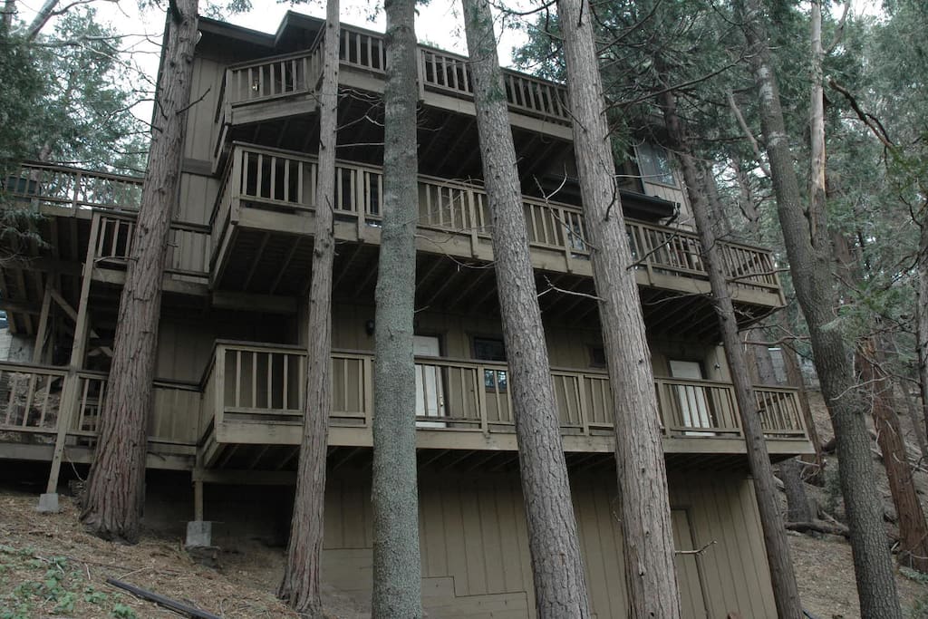 The back of the home which faces Lake Gregory.