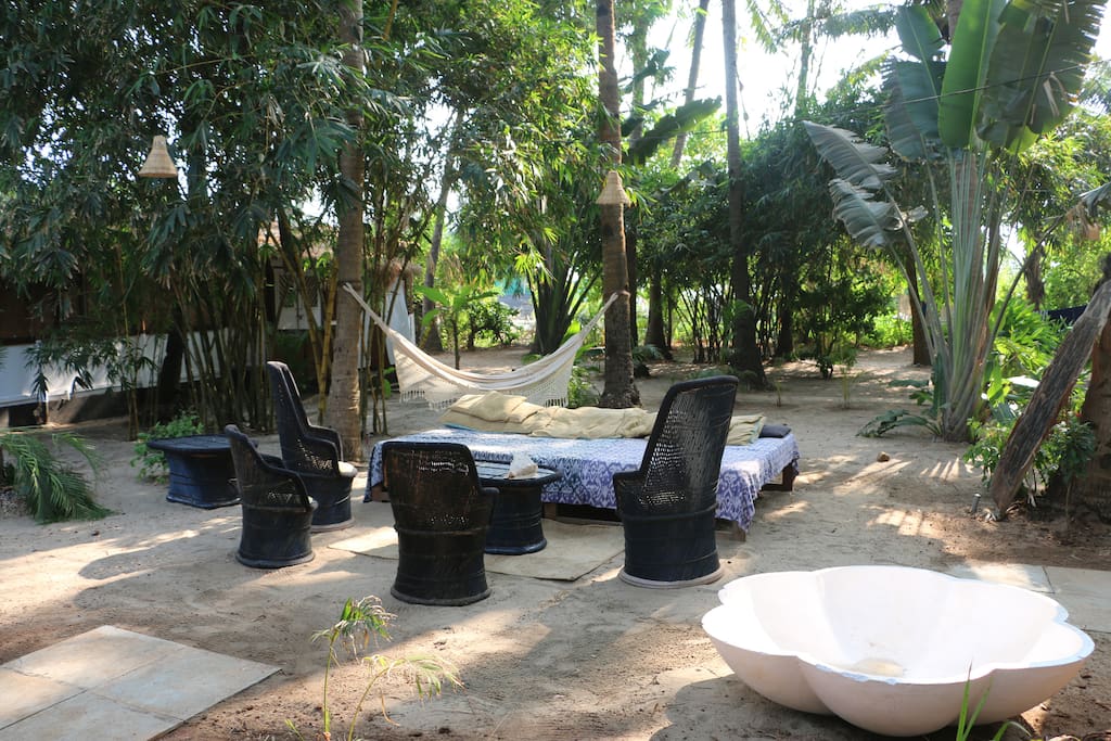 The Palm Grove with massive couch and always shaded with the palms even in the middle of the afternoon
