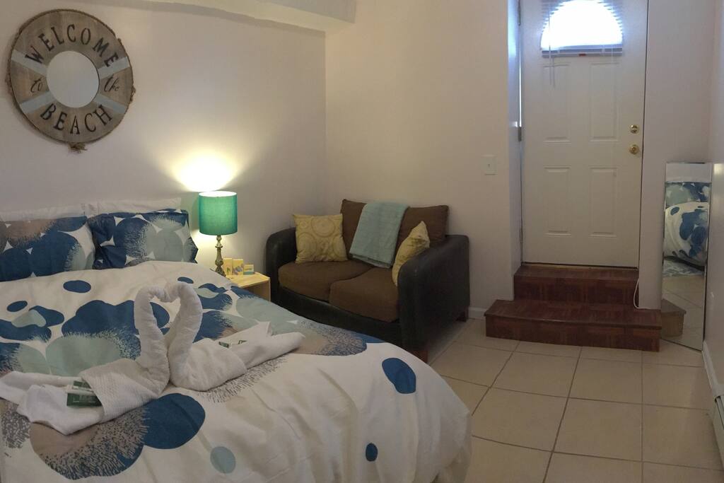Bed, couch, private entrance