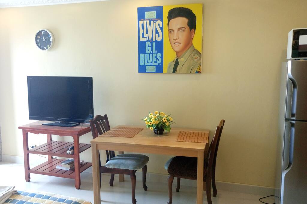 TV and eating table.