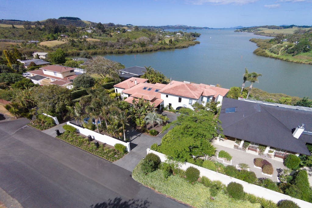 Bird's eye view looking down on the property from Riverview Rd