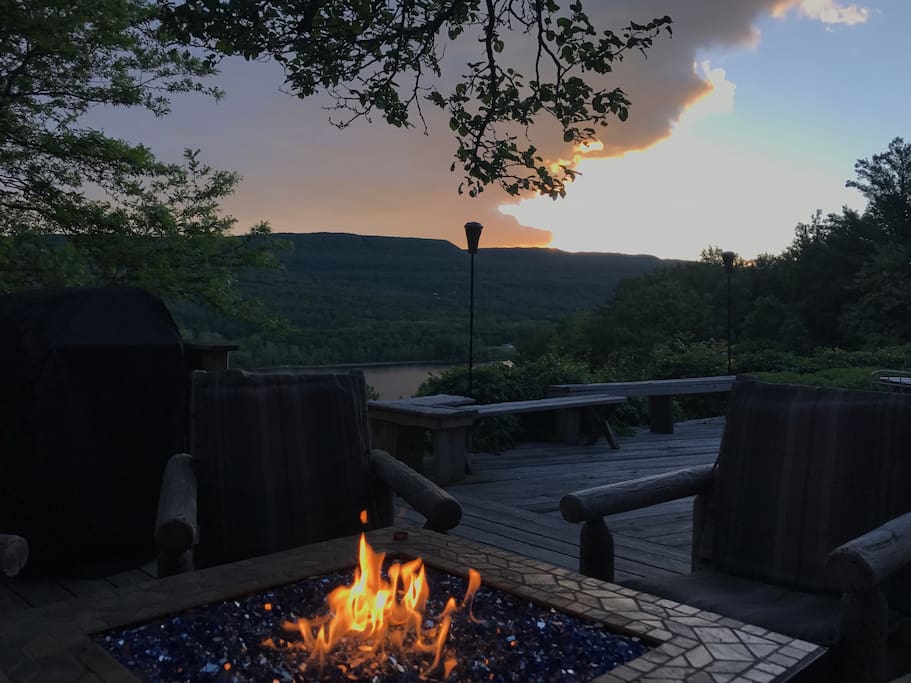 The fire table adds some warmth to chilly fall evenings