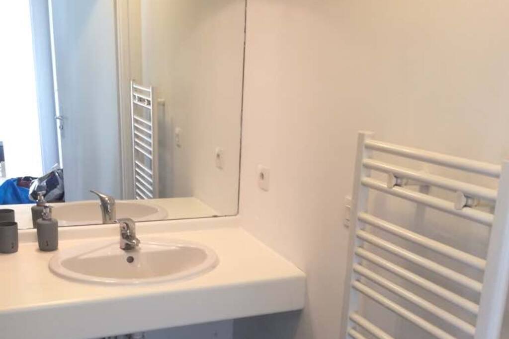 Salle de Bain Avec Miroir Panoramique et Baignoire