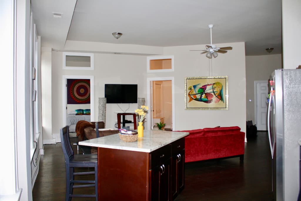 Enjoy your morning coffee at our sunshine filled breakfast bar dually good for getting some work done on your laptop with accessible outlets for charging devices