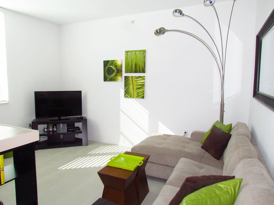 Comfortable lounging with cable television and flat-screen