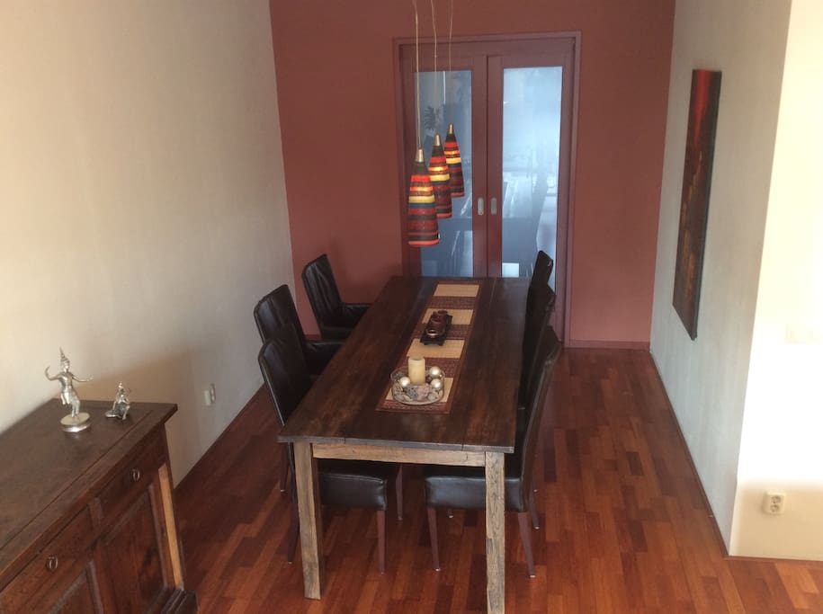 Colourful dining area. Use it whenever you like.