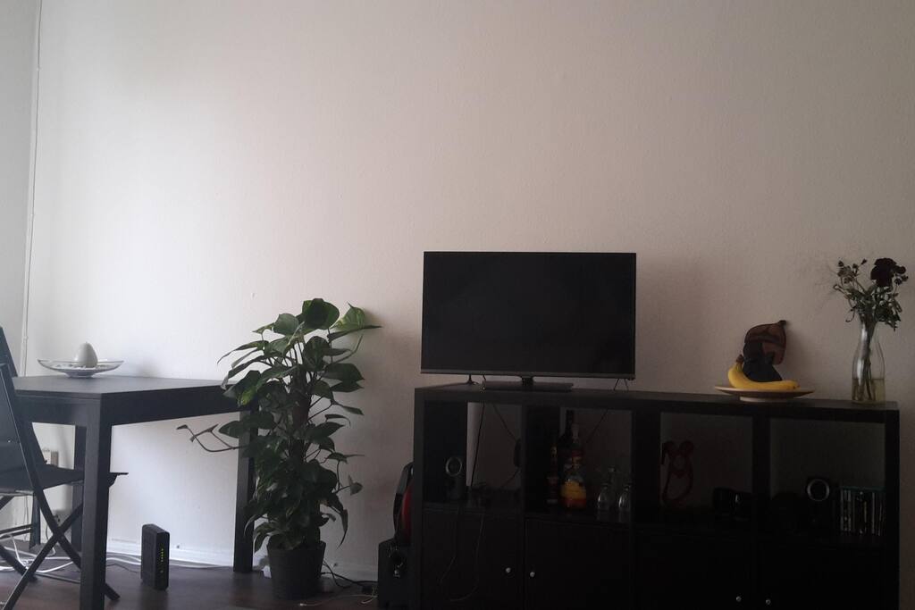 Just the TV with a table where you can work at