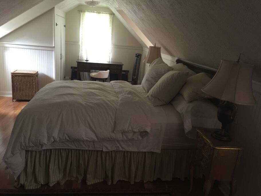 Queen bed sleeps two comfortably